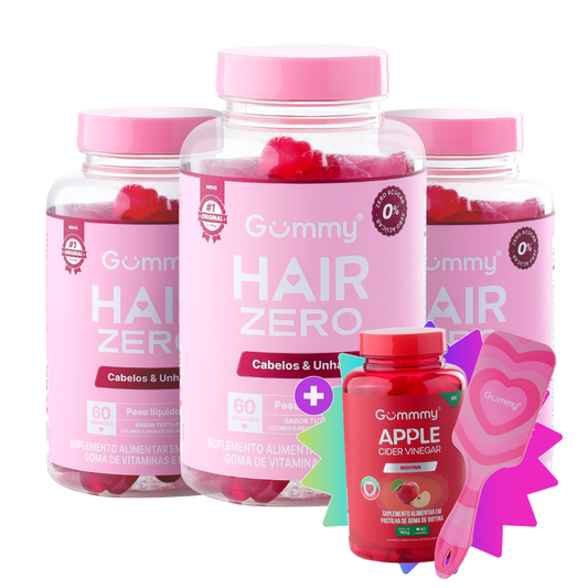 3 Gummy Hair Zero + 1 Vinagre de Maçã + 1 Escova Degradê